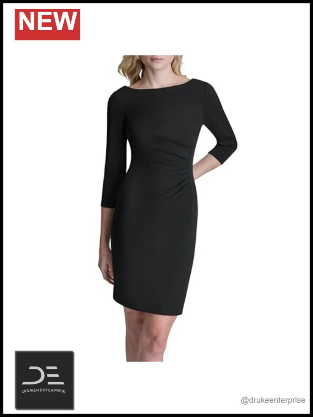DKNY 3/4 Sleeve Jewel Neck Scuba Crepe Sheath Dress Above Knee